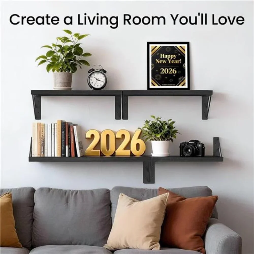 Wall Mounted Floating Shelves Wood Floating Wall Shelf for Books & Decor 4 Pack